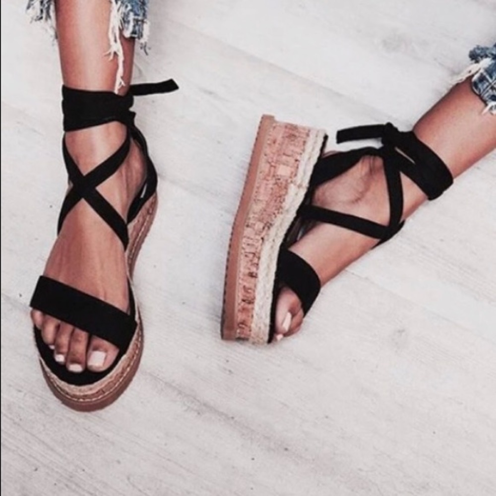 Platform lace up espadrille sandals